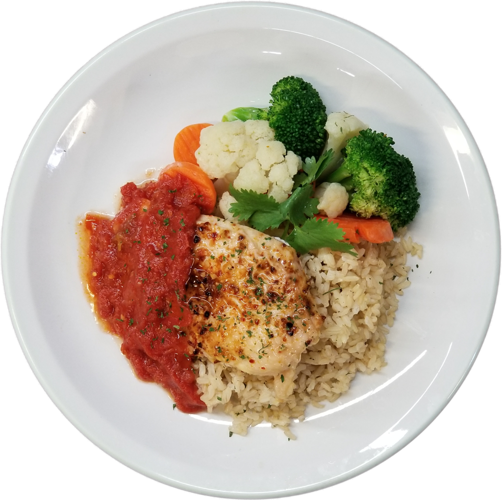 Marinara Chicken Breast With Brown Rice & Vegetables - Broccoli (1024x1021), Png Download