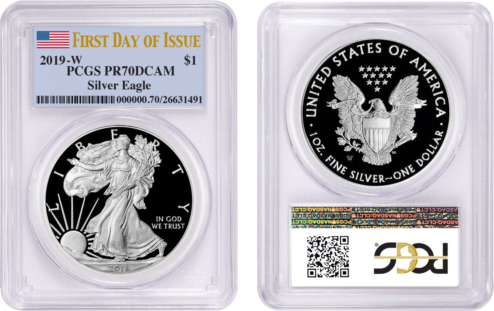 American Silver Eagle Pr70dcam Pcgs First Strike Flag - Silver Eagle (1800x1124), Png Download