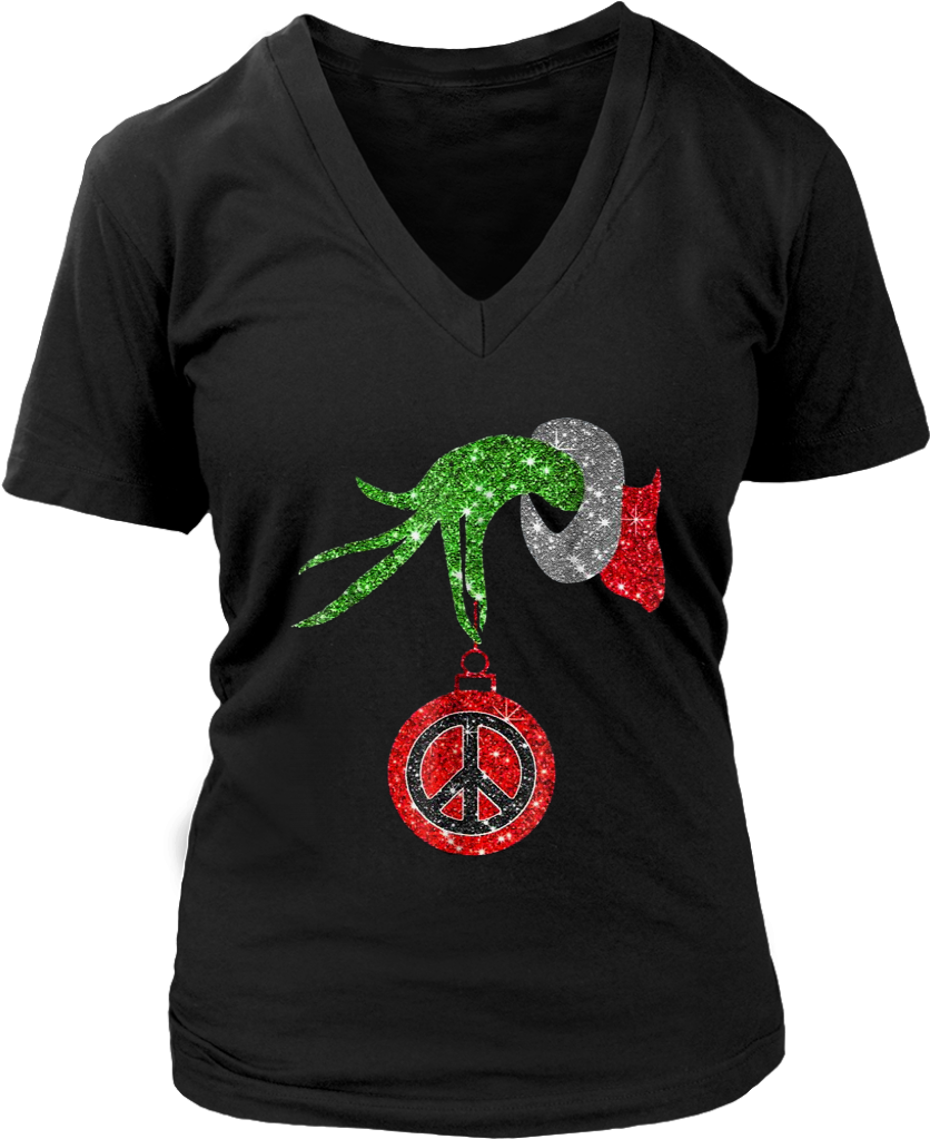 Funny Grinch Hand Holding Peace Sign Ornament T-shirt - Shirt (1024x1024), Png Download