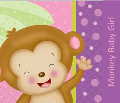 Monkey Girl Baby Shower Party - Cartoon (980x342), Png Download