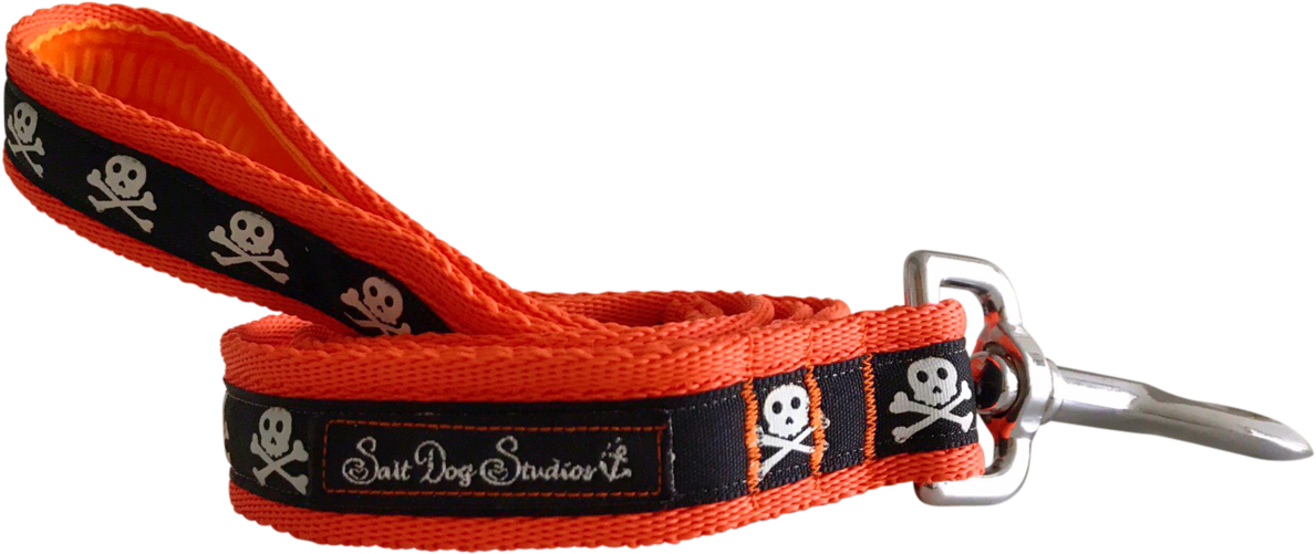 Black On Orange Skulls Ribbon Dog Lead - Belt (1280x919), Png Download