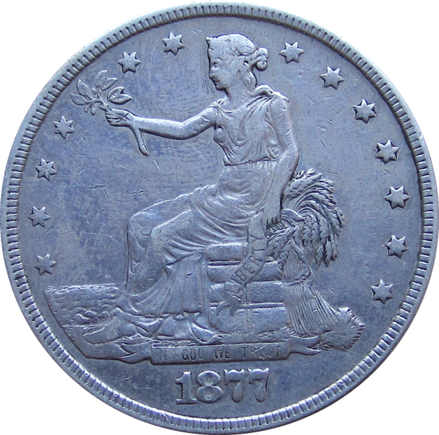 1877 Liberty Seated Trade Dollar, 420 Grains - Cash (640x634), Png Download