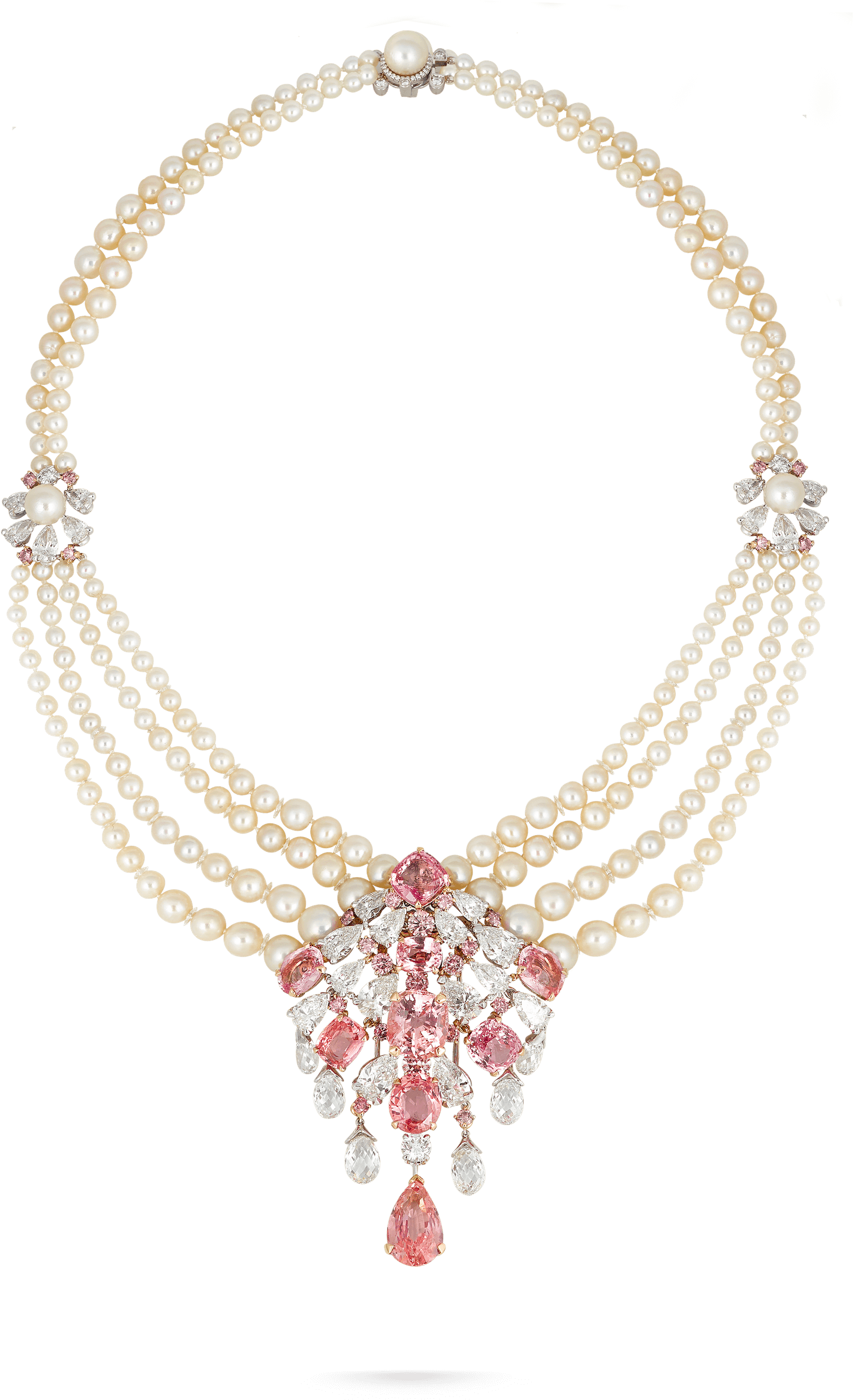 Padparadscha Sapphire And Pearl Necklace - Necklace (2000x2484), Png Download