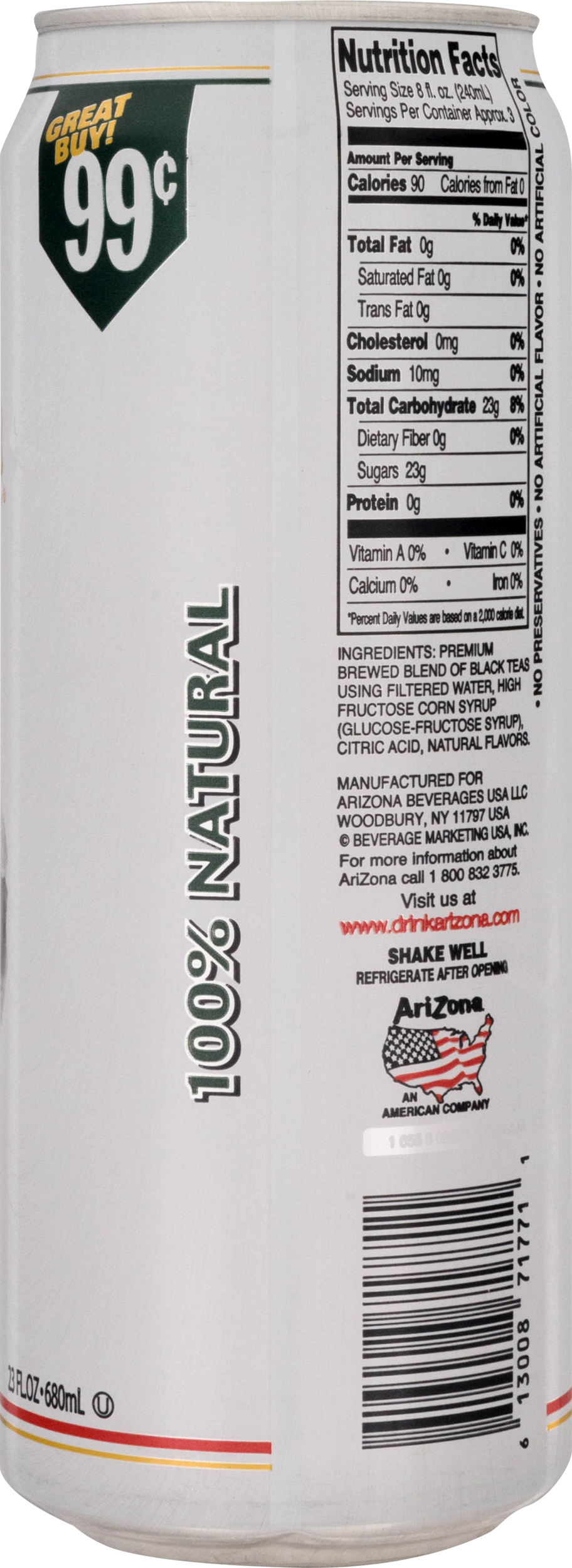 Arizona Sweet Tea Can Nutrition Facts [17] - Arizona Sweet Tea Nutrition Facts (912x2500), Png Download