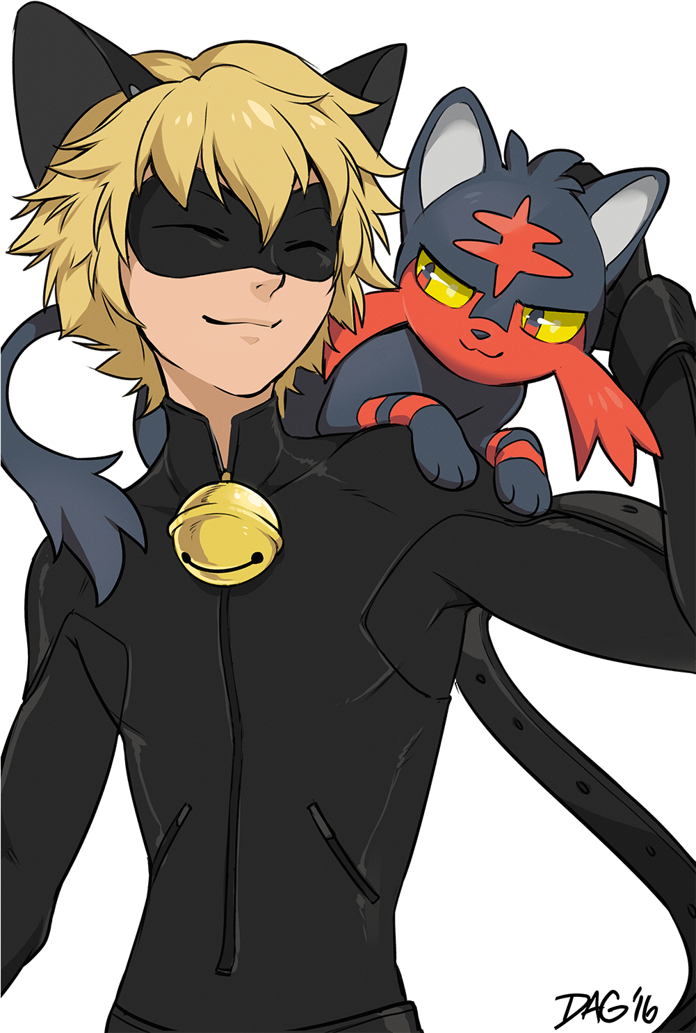 “ Litten Is The Purrrfect Pokemon For Chat Noir - Cat Noir And Pokemon (1000x1545), Png Download