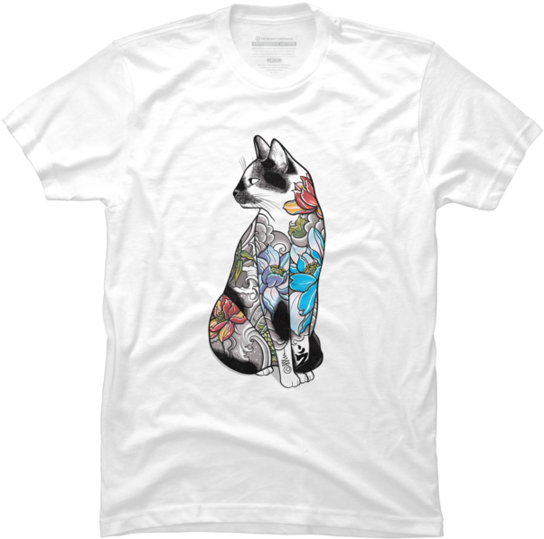 Cat In Lotus Tattoo - Tattoo Cat Sticker (650x650), Png Download