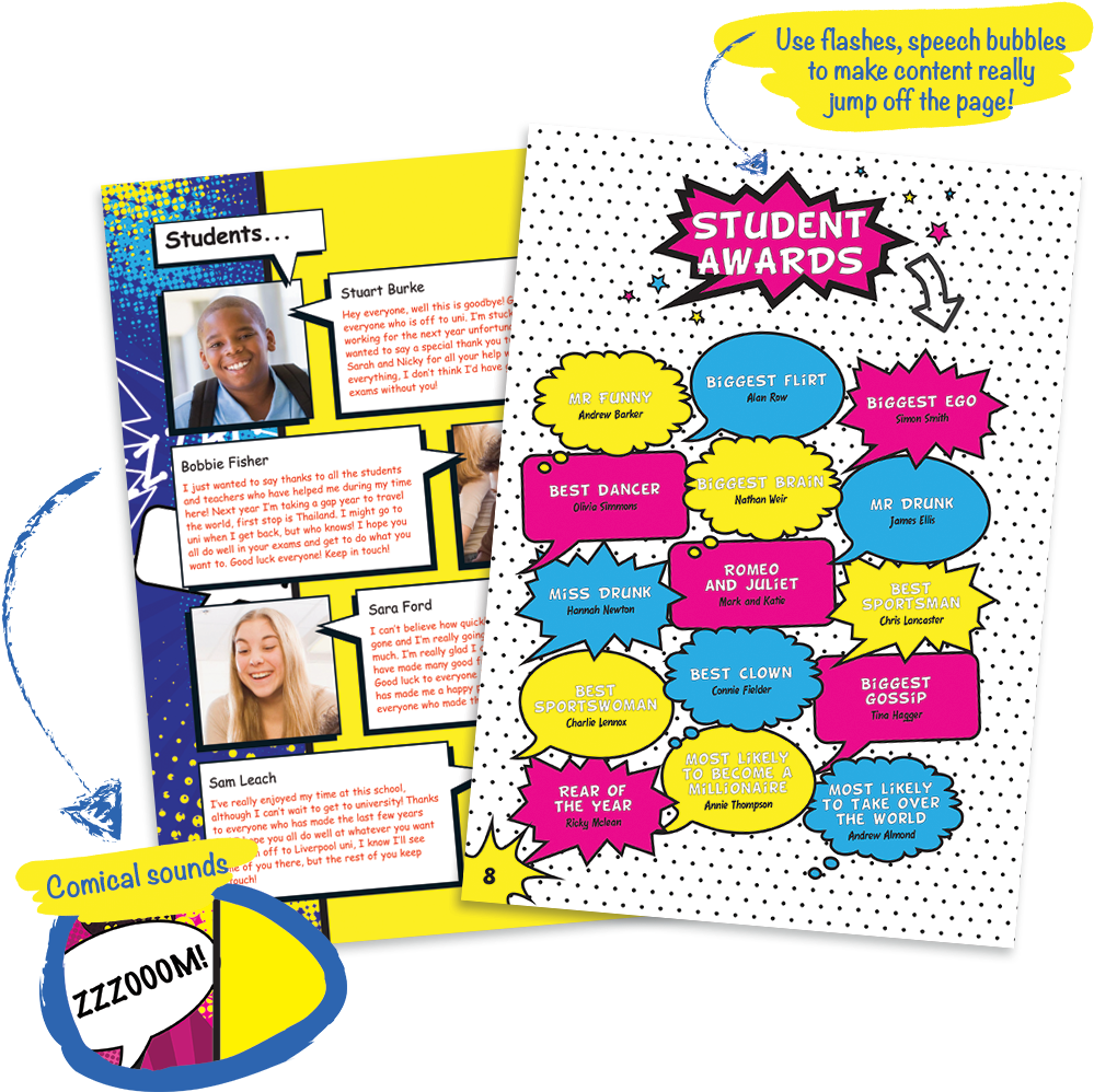 Comic Book Yearbook Designs Are All About Fun, Bright, - Bright Yearbook Spreads (1100x1100), Png Download