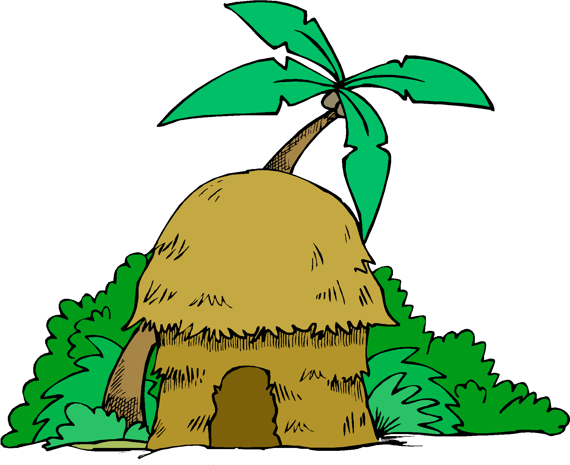 Cartoon Jungle Tree - Hut Cartoon Clipart (1970x1609), Png Download