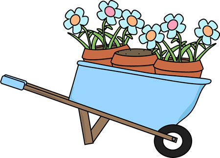 Wheelbarrow And Flower Pots Clip Art - Planting Flowers Clip Art (450x323), Png Download