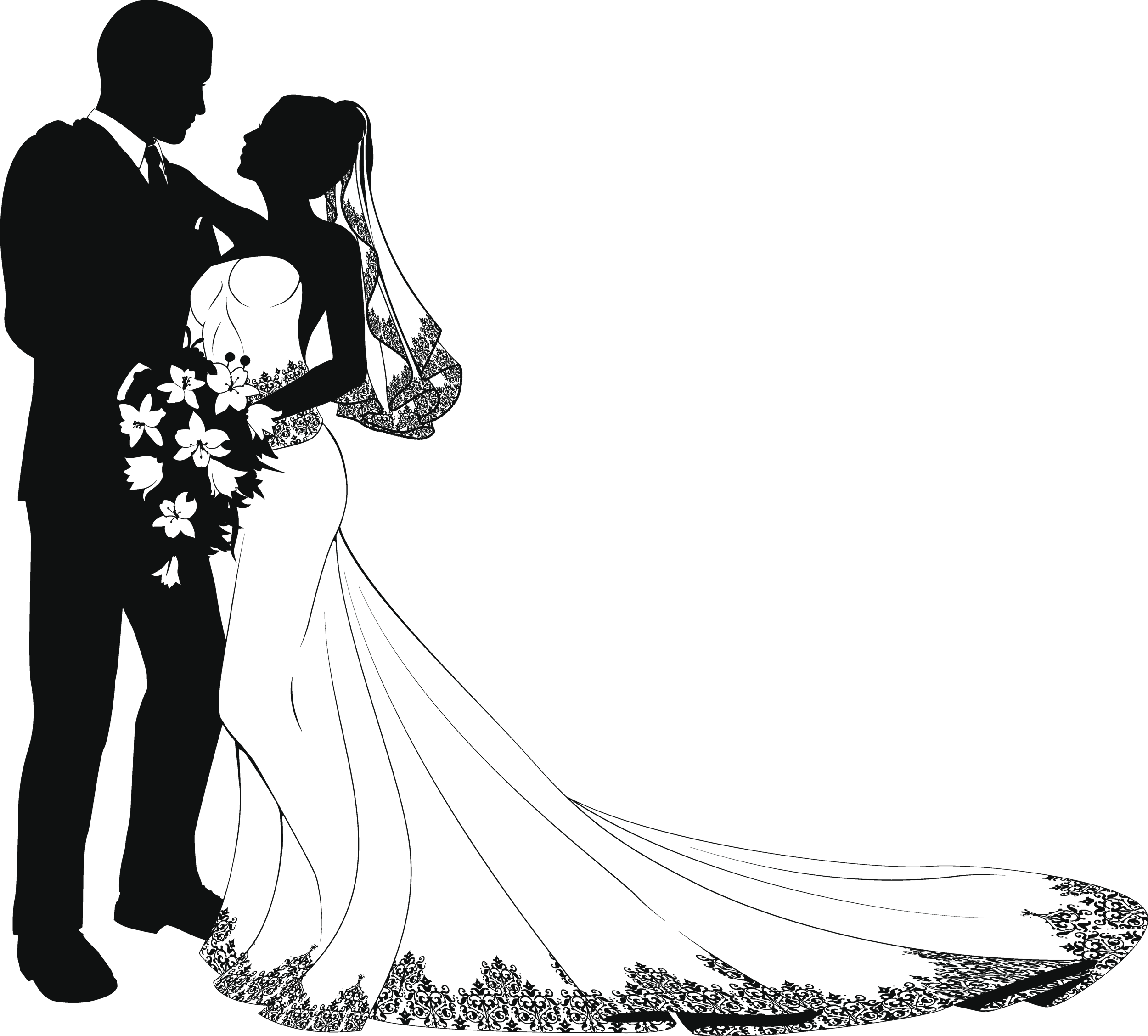 Groom Clipart Wedding Reception Couple - Modern Wedding Couple Silhouette (2500x2256), Png Download