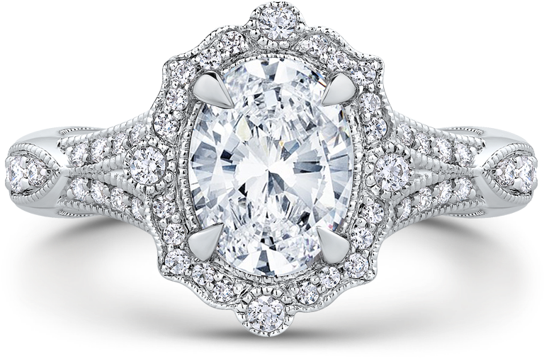 18k White Gold - Oval Diamond Ring (1000x1000), Png Download