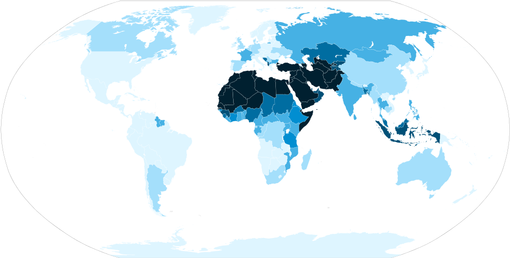 World Muslim Population - Islam World Map 2017 (1000x513), Png Download