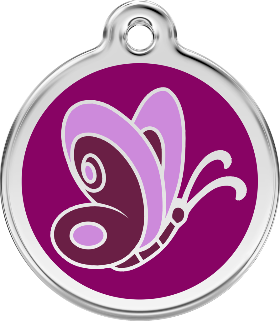 Red Dingo Stainless Steel & Enamel Purple Butterfly - Medaille Chat Papillon (894x1024), Png Download