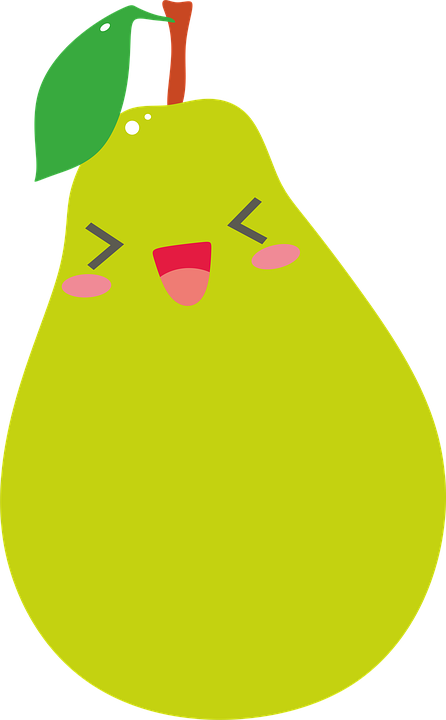 Pear, Green, Fruit, Cute, Kawaii, Sweet, Happy, Healthy - Kawaii Pear Clipart (446x720), Png Download