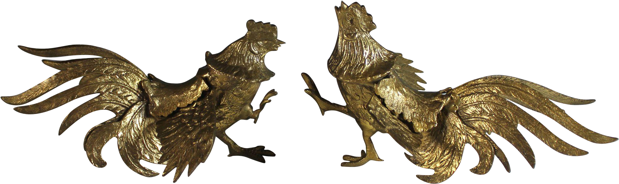 Vintage Pair Of Small Brass Cocks Juliet - Gallos De Pelea Png (2020x2020), Png Download