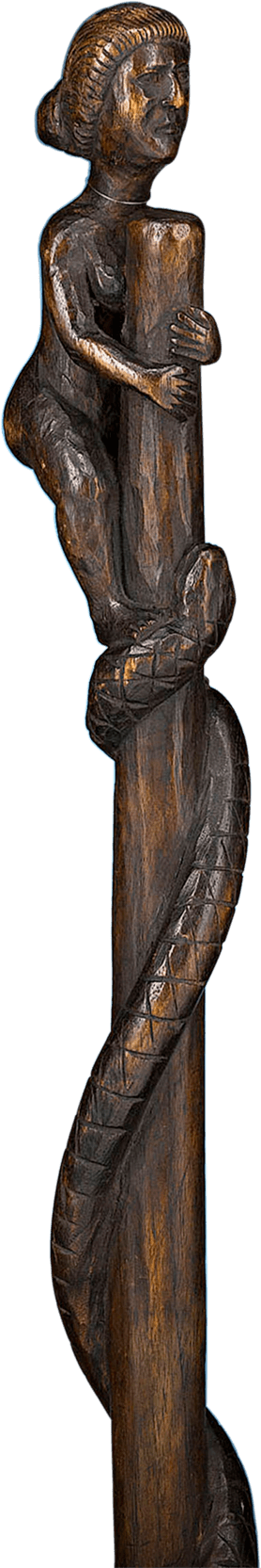 Woman And Snake Folk Art Cane - Bronze Sculpture (1400x1750), Png Download