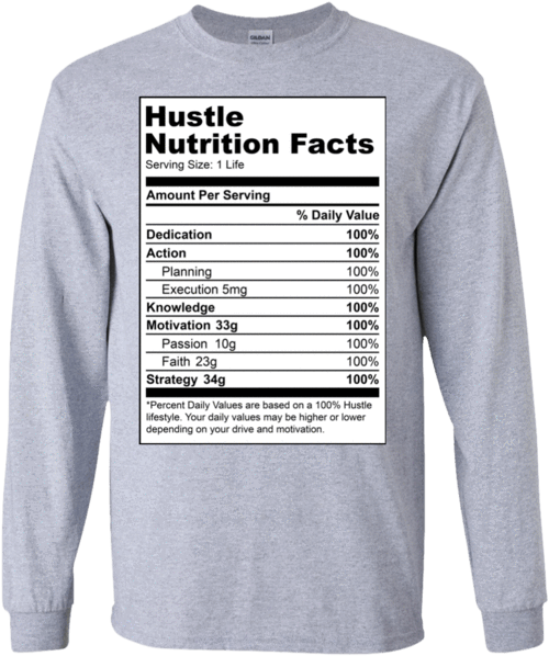 Hustle Nutrition Facts Long Sleeve Shirt - Nutrition Facts (600x600), Png Download