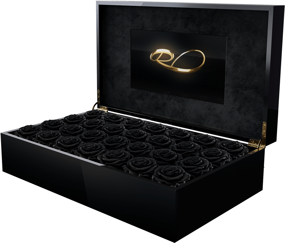 Luxury Video Flower Box Royal With 28 Preserved Black - Box (1500x1500), Png Download