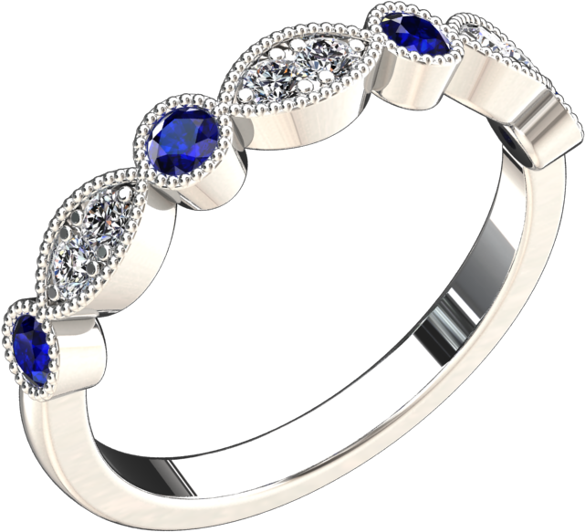 Vintage Style Lab Grown Blue Sapphire And Diamond Ring - Diamond (960x720), Png Download