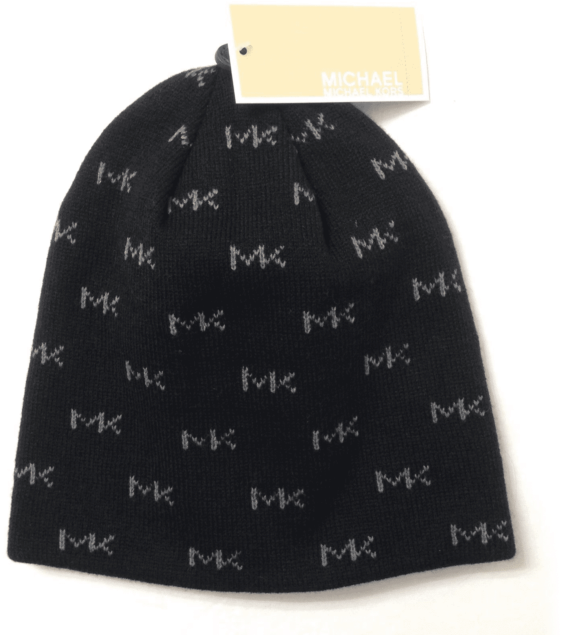 Michael Kors Mk Logo Black/gray Knit Beanie Men's Hat - Beanie (580x640), Png Download