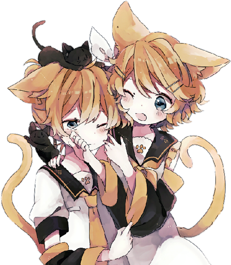 Rinkagamine Lenkagamine Png Neko - Anime Couple Cute Neko (1024x1040), Png Download