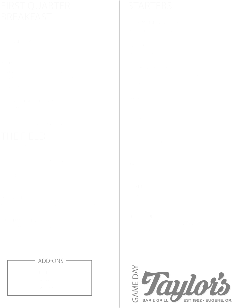 Taylor's Gd Menu 082917 White-1 (1000x1292), Png Download