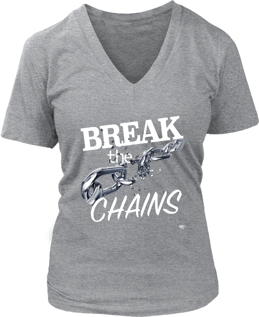 Break The Chains White Ladies V Neck T Shirt - Active Shirt (1024x1024), Png Download