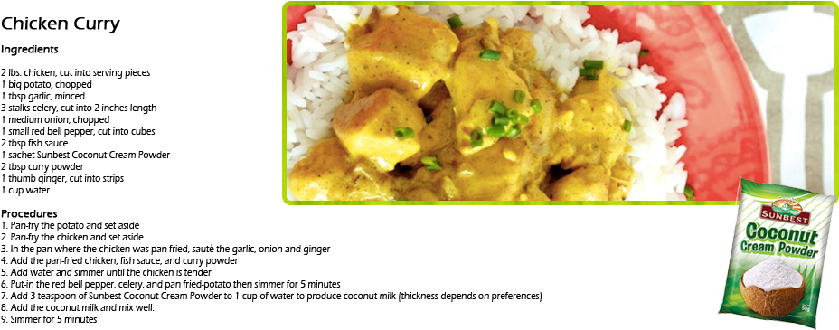 Chicken Curry With Sunbest Coconut Cream Powder - Coconut Powder Chicken Curry (968x386), Png Download