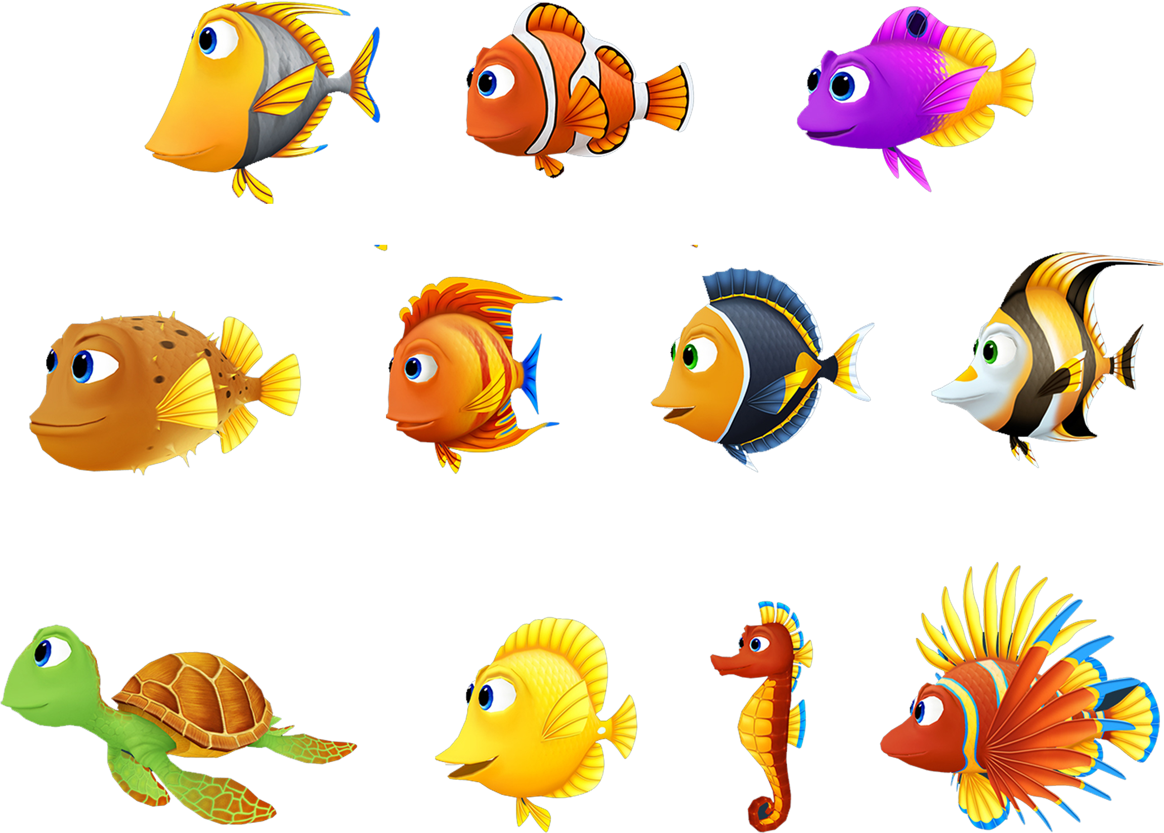 Turtle Fish Finding Nemo Seahorse (2440x2001), Png Download