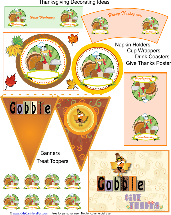 Happy Thanksgiving Turkey Place Cards (599x755), Png Download