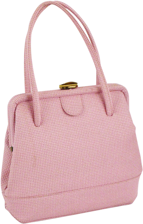 Vintage 1950s Handbag Pink Pebbled Vinyl Purse Bag - Tote Bag (897x897), Png Download