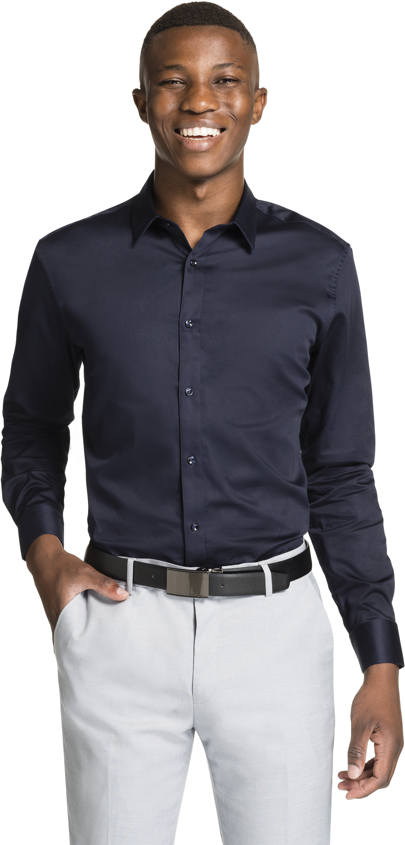 Navy Mission Slim Fit Dress Shirt - Standing (3000x3000), Png Download
