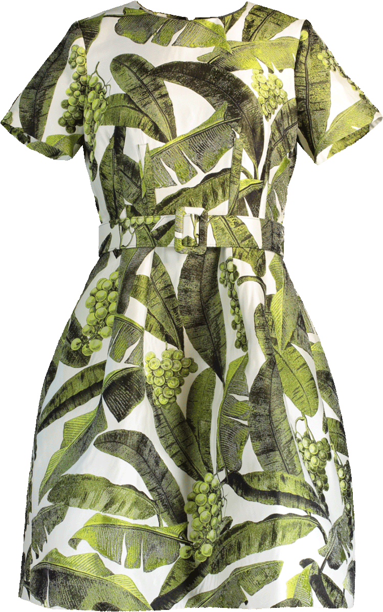 Banana Leaf Jacquard Dress - Day Dress (960x1223), Png Download