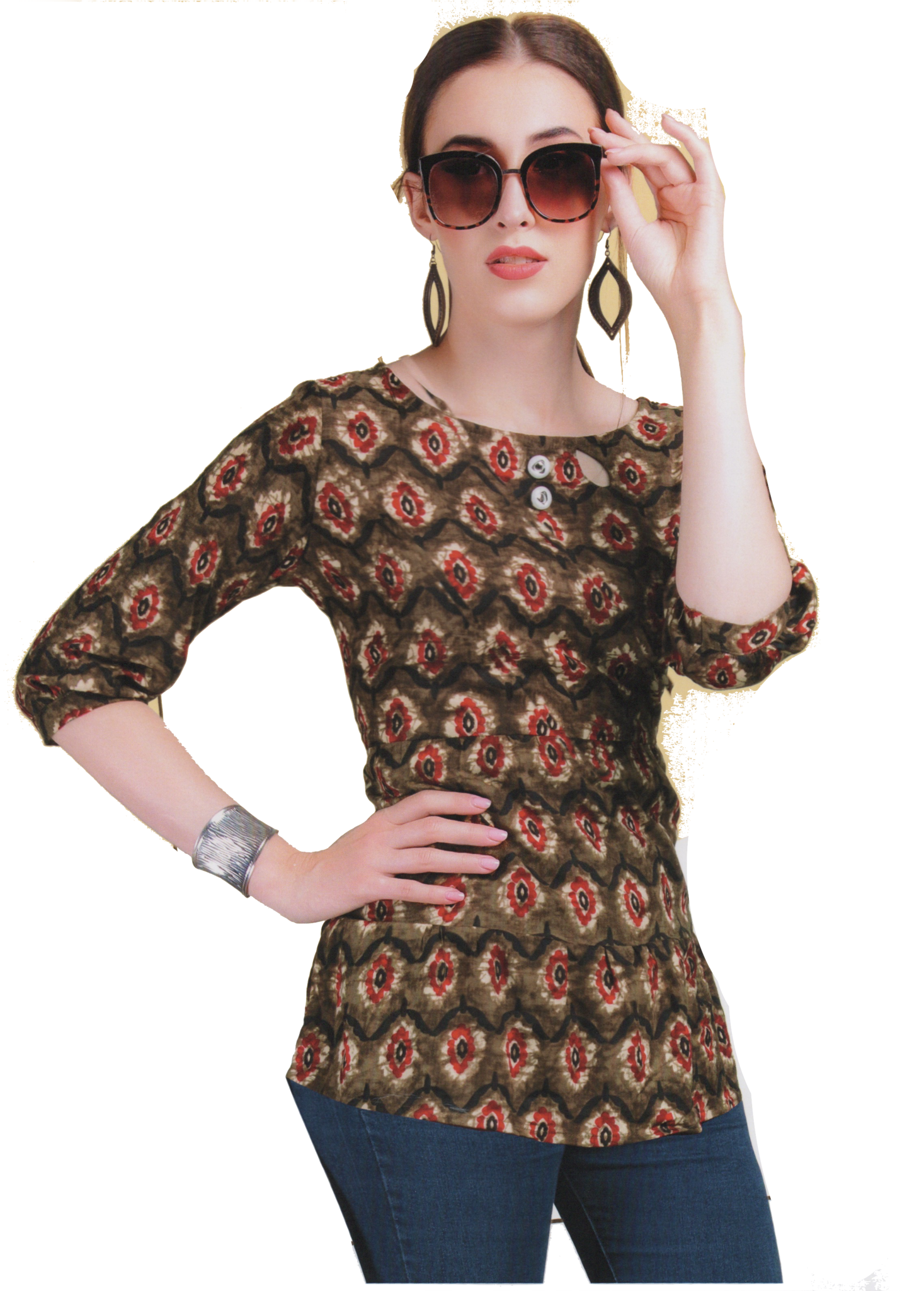 Fashion Flavor Casual 3/4th Sleeve Women's Multicolor - Girl (1516x2048), Png Download