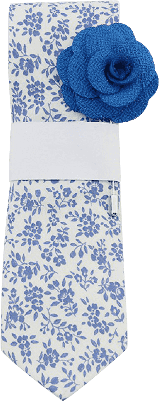 White Tie With Light Blue Floral Pattern & Blue Lapel - White And Blue Floral Tie (1000x1000), Png Download