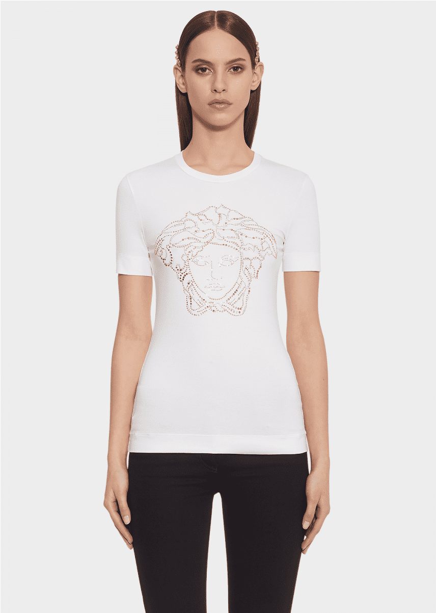 Young Versace Girls Ivory Studded Logo Top - Fashion Model (1200x1200), Png Download