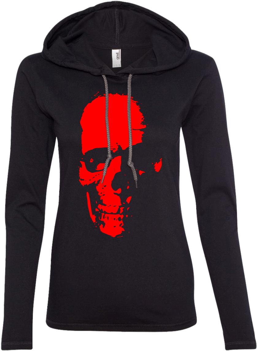 Red Skull Ladies' Hooded Long Sleeve (1155x1155), Png Download