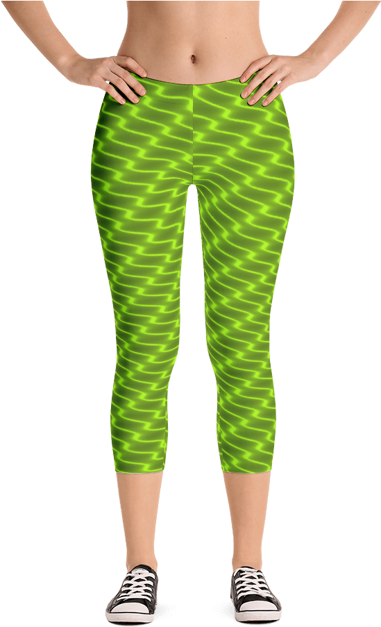 Neon Wavy Lines Yellow Capri Leggings - Capri Pants (1000x1000), Png Download