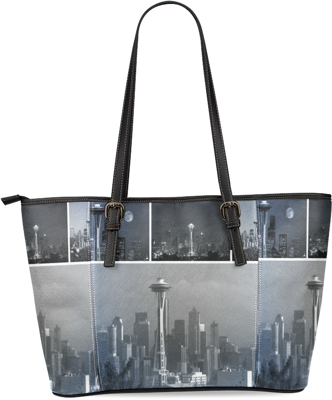 Grey Seattle Space Needle Collage Leather Tote Bag/large - Tote Bag (1000x1000), Png Download