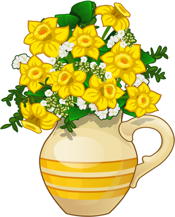 Цветы, Flores, Цветы, Bloemen, Png Daffodils, Flower - Flower Vase Cartoon Png (622x800), Png Download