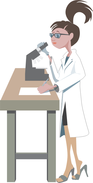 Female Scientist Doing Research - Female Research Cartoon (398x780), Png Download