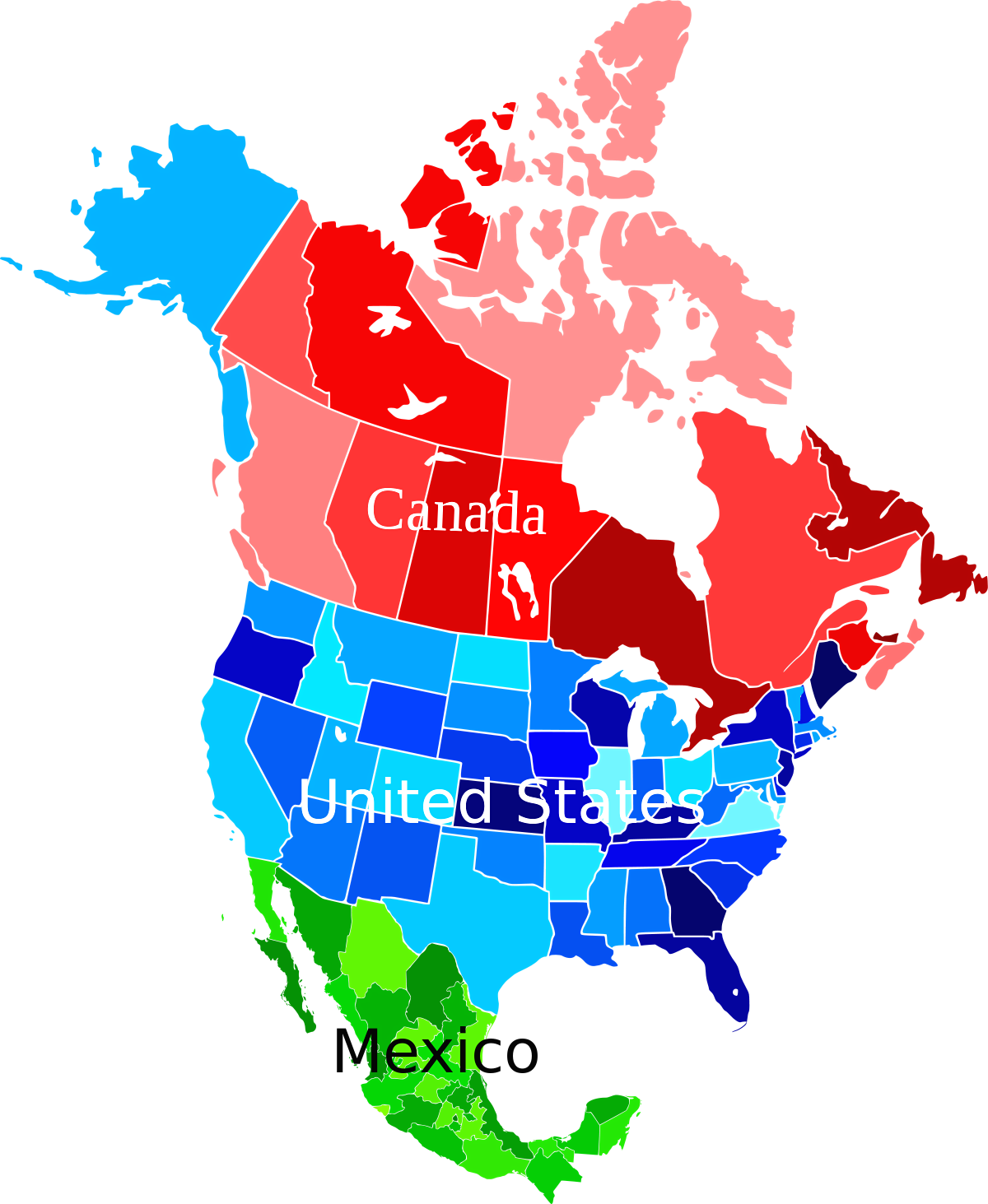 Continental United States Simple English Wikipedia - North America Map Colored (1200x1463), Png Download