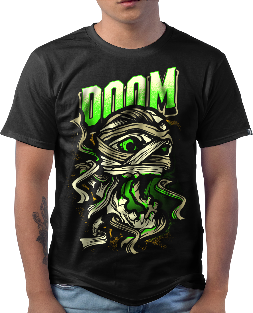 Doom Mummy - Black T Shirt With Roses (936x1095), Png Download