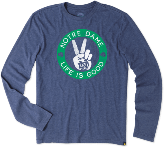 Men's Notre Dame Peace Sign Long Sleeve Cool Tee - Notre Dame Life Is Good (570x570), Png Download