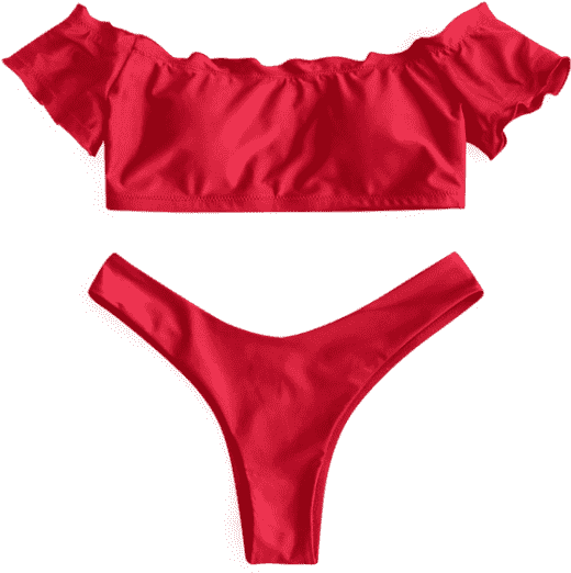 Lettuce Trim Off Shoulder Thong Bikini Set (558x744), Png Download