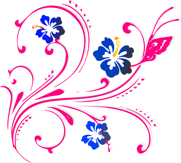 Butterfly Scroll Pink Clip Art - Blue Flower Vector Png (600x543), Png Download