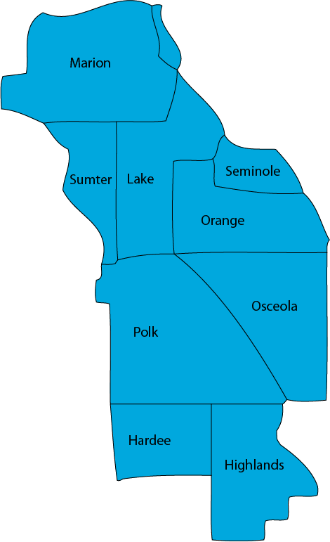 Central Florida Counties (470x771), Png Download