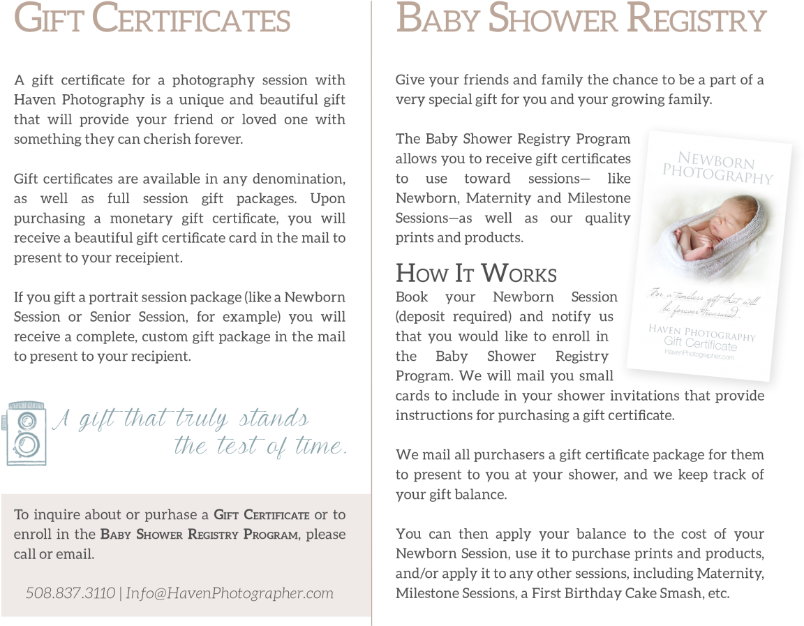 Gift Certificates Baby Shower Registry Haven Photography - Document (1200x1025), Png Download