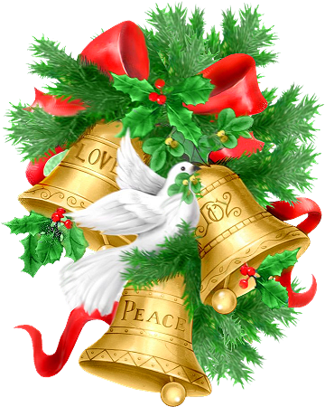 Christmas Pine Branch Golden Bells And Doves Png Clipart - Christmas Day (369x471), Png Download