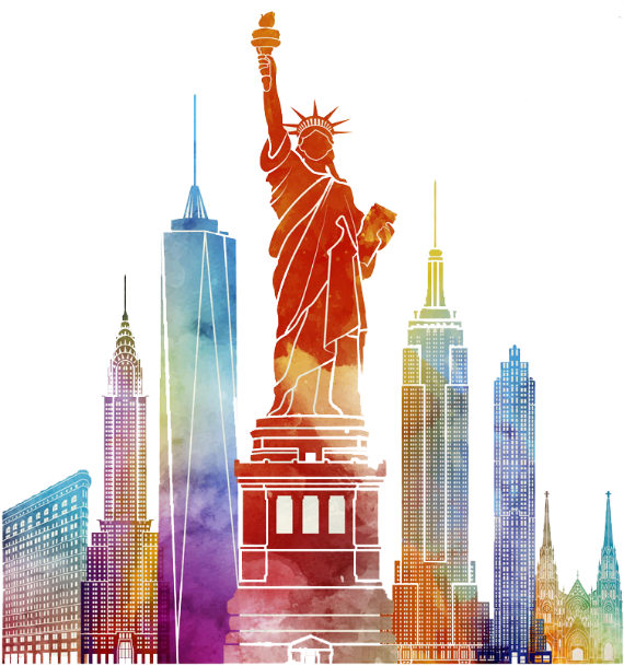 Newyorkcity City Watercolor Painting Illustration Comic - New York Buildings Png (619x621), Png Download